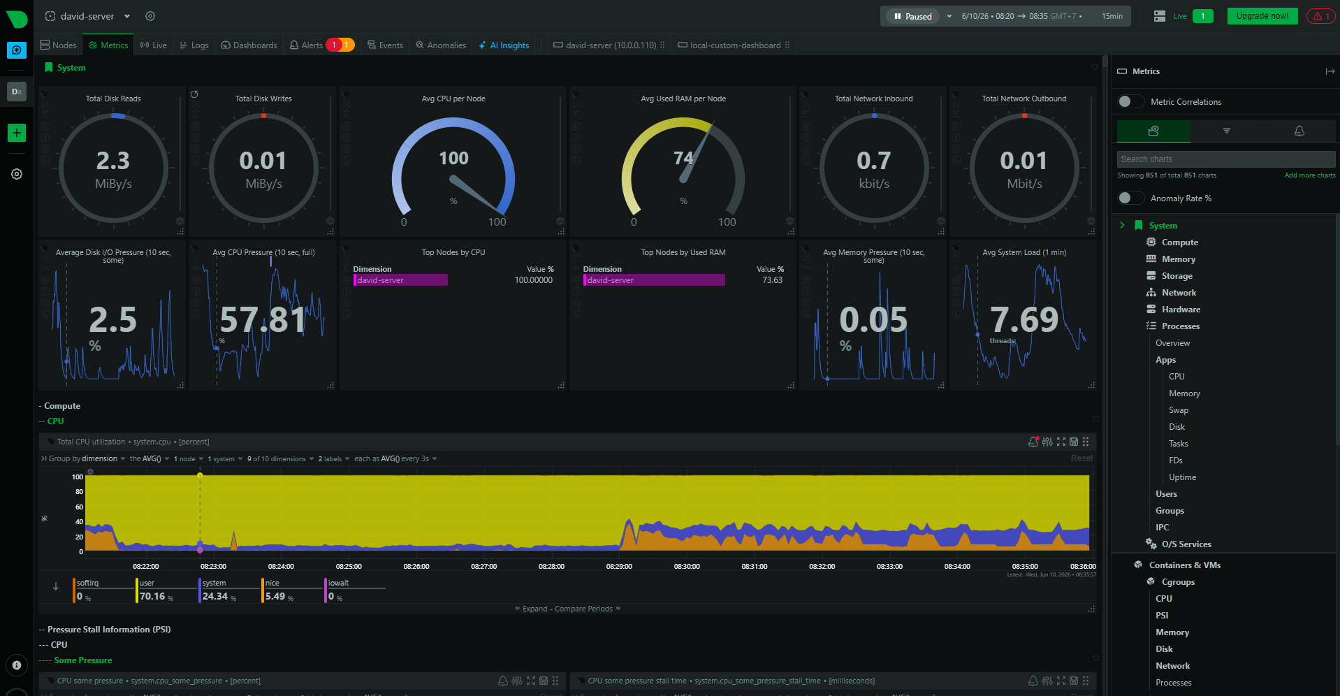 Netdata system overview