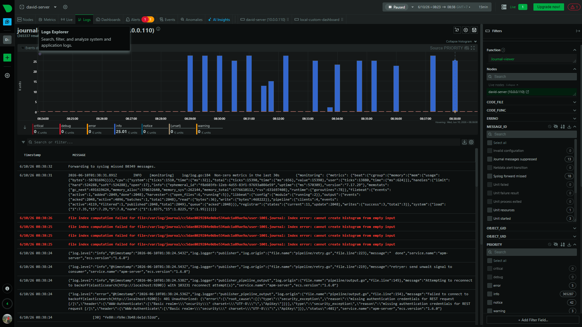 Logs monitoring