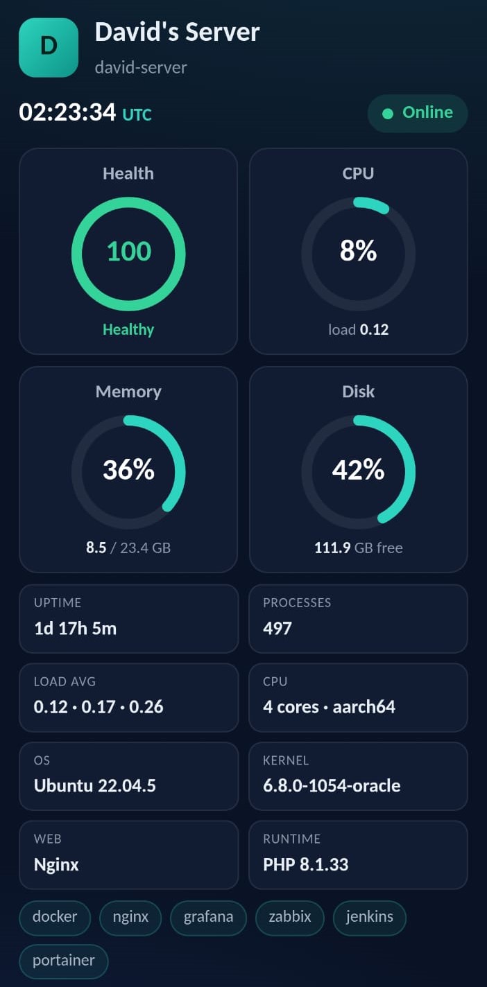 Server status dashboard — mobile